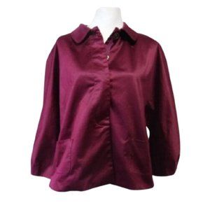 J. Jill Sateen Cropped Jacket Burgundy Lined Puff Sleeve Dressy XL